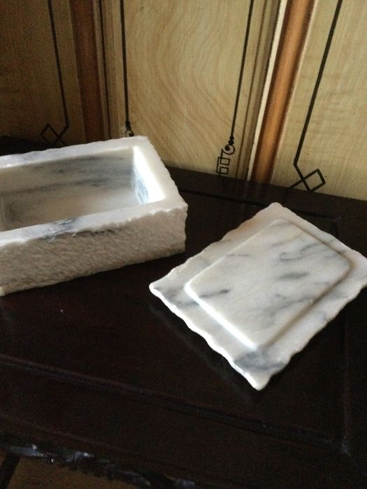 Caixa pia mármore esculpido Antigo 18 cm séc XIX 2,5 kg