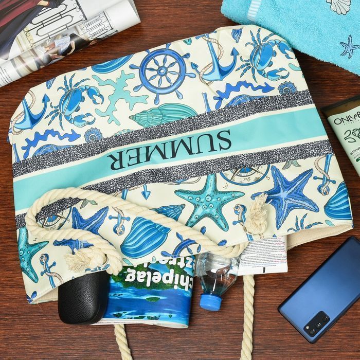 Duża torba plażowa torebka summer lekka błękitna