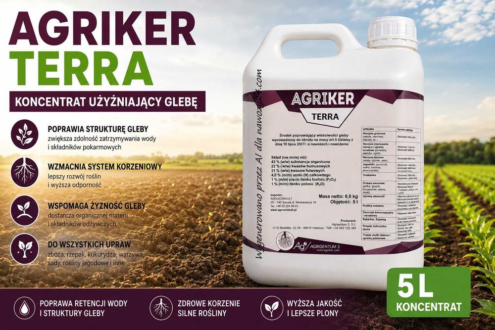Agriker Terra 5 l użyźniacz gleby po żniwach kwasy humusowe