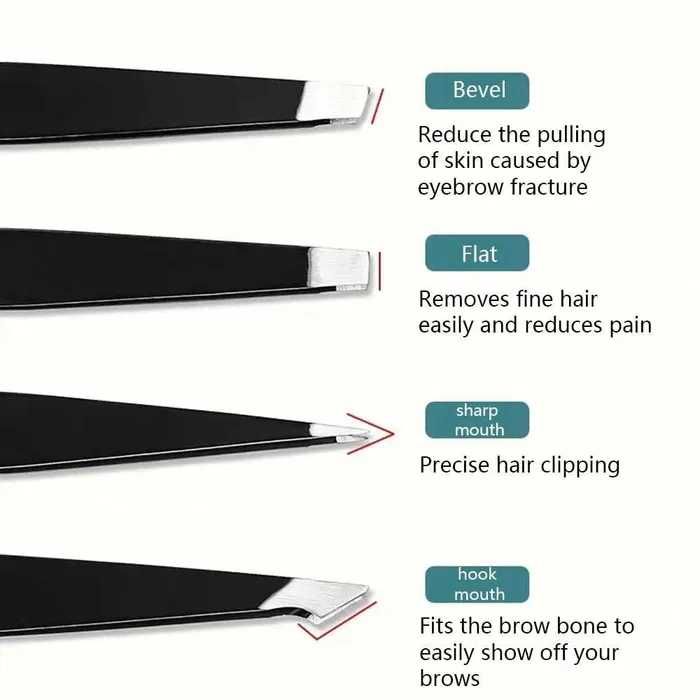 Pack 4 Pinças Profissionais em Aço Inoxidável para Sobrancelhas, Pelos Faciais e Pelos Encravados NOVO