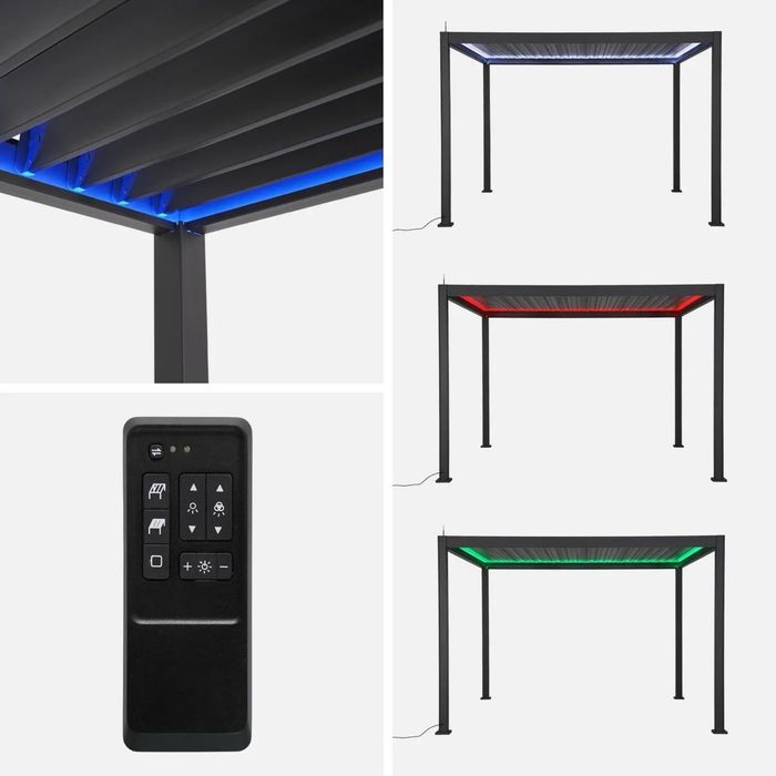 Pérgola bioclimática em alumínio 3x4m com iluminação LED