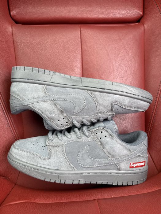 БЕЗ ПЕРЕДОПЛАТИ) Nike SB Dunk Low x Supreme Grey найк данк супрім сірі шкіряні кросівки