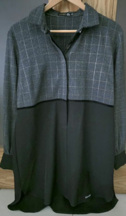 Vestido camiseiro marca Incenso tam L preto e cinzento xadrez.