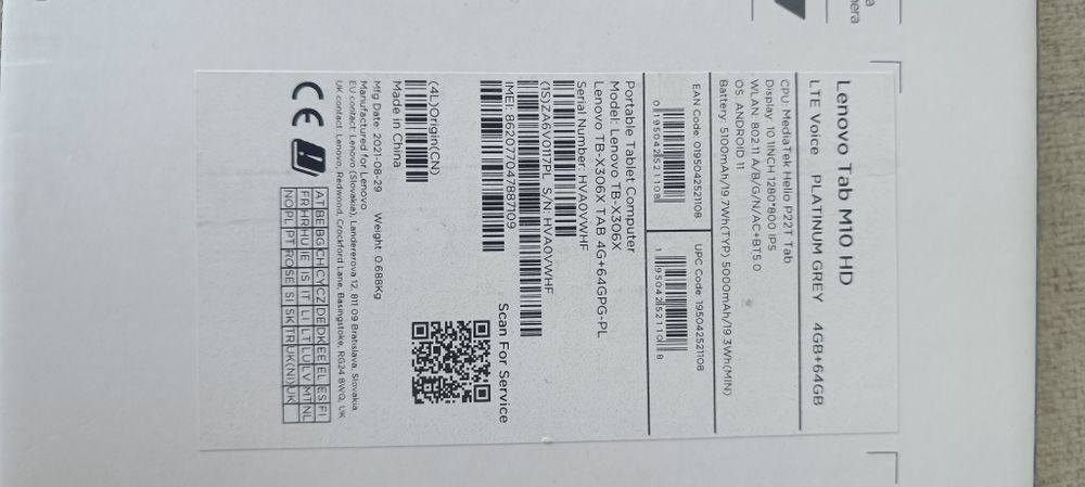 Lenovo Tab M10 HD 2 Gen 4GB/64GB + 64GB SD (128GB) + Klawiatura + Etui + Pudełko + ładowarka