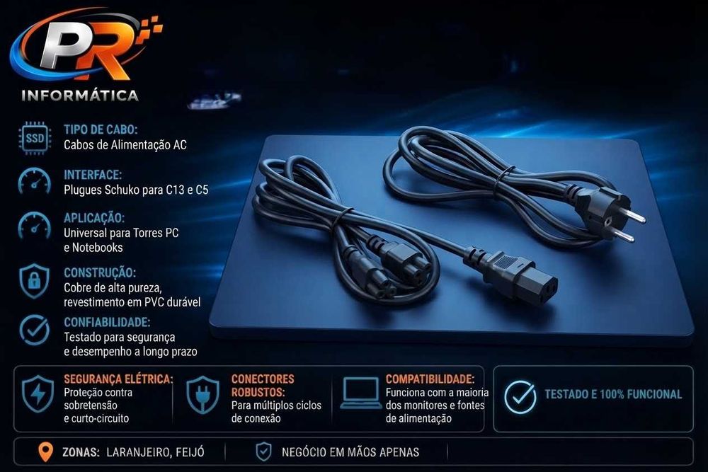Cabos de Alimentação – Portátil / PC / Monitor – Novos