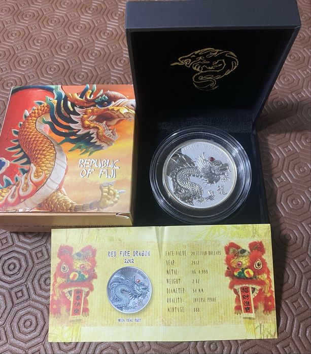 Moeda 20 Dolares Prata 2 Oz 999% ANO DO DRAGÃO 2012