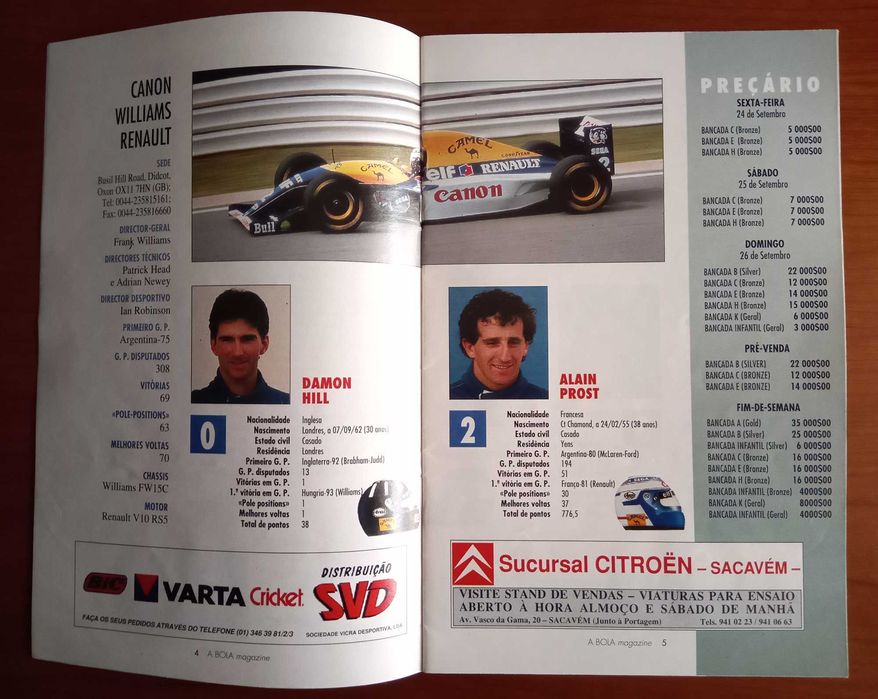 Programa do grande prémio de Portugal de fórmula 1 de 1993