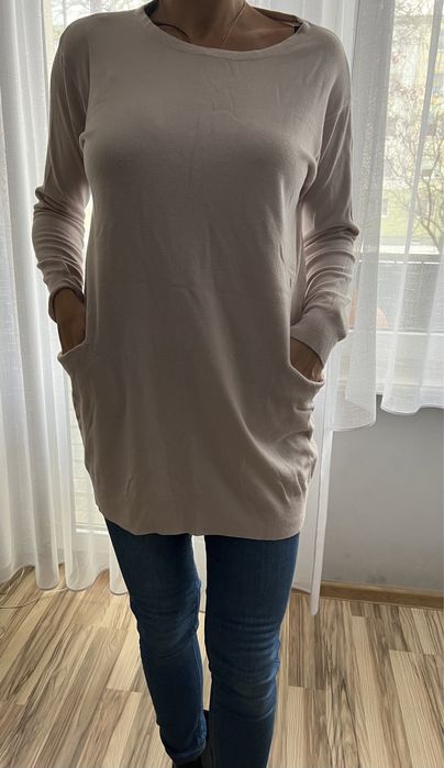 Tunika sweter pudrowy róż S / M kieszenie