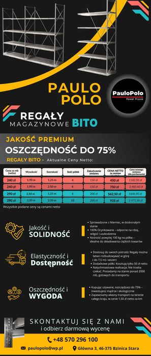 Regał magazynowy BITO 1,9x2,5 m  60 cm solidny 922,50 zł brutto