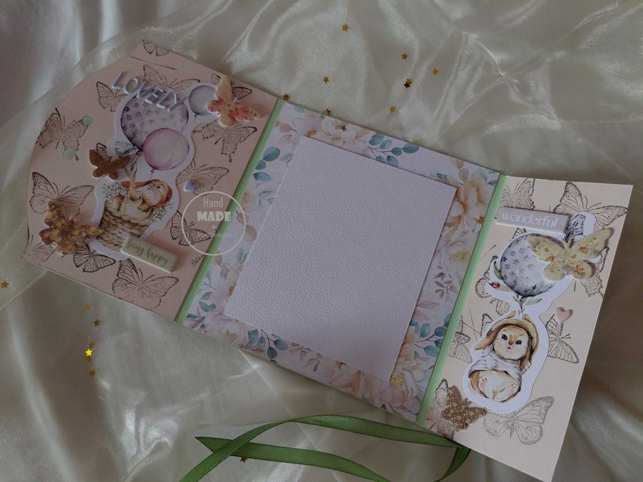 Kartka na roczek z króliczkami urocza pastelowa pamiątka na 1 urodziny