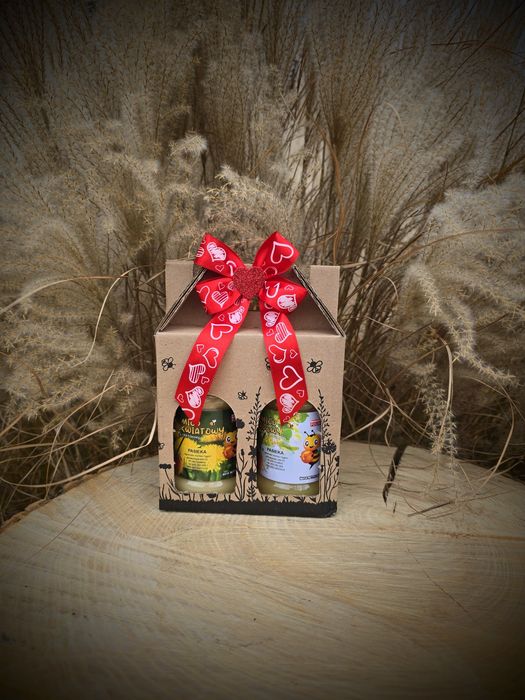 Miód wielokwiatowy,lipowy w pudełku 2x400g dzień Babci,Dziadka urodzin