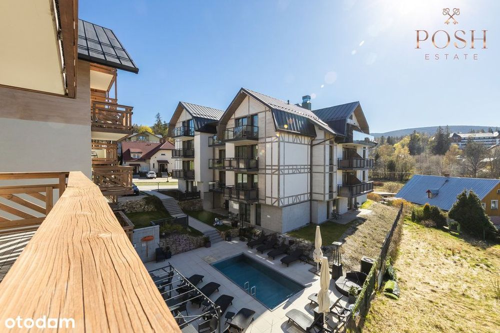 widok na basen | inwestycja | balkon |własna sauna