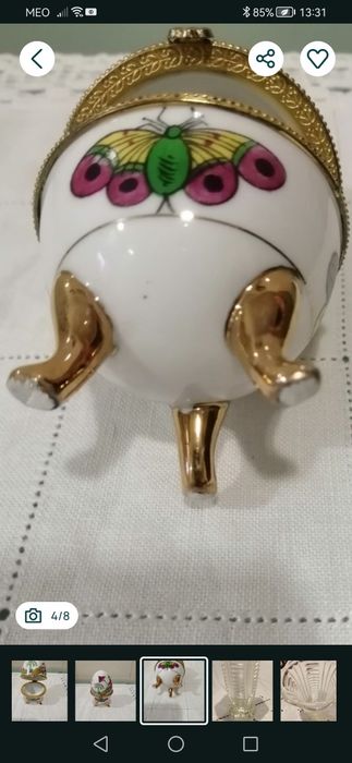 Taça estanho do mexico + Ovo de porcelana pintado mão + jarra vidro antiga
