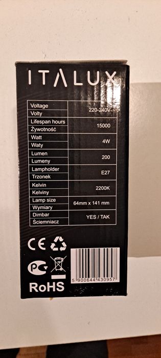 żarówka dekoracyjna ITALUX 4W 200Lumen gwint E27 2200K LED