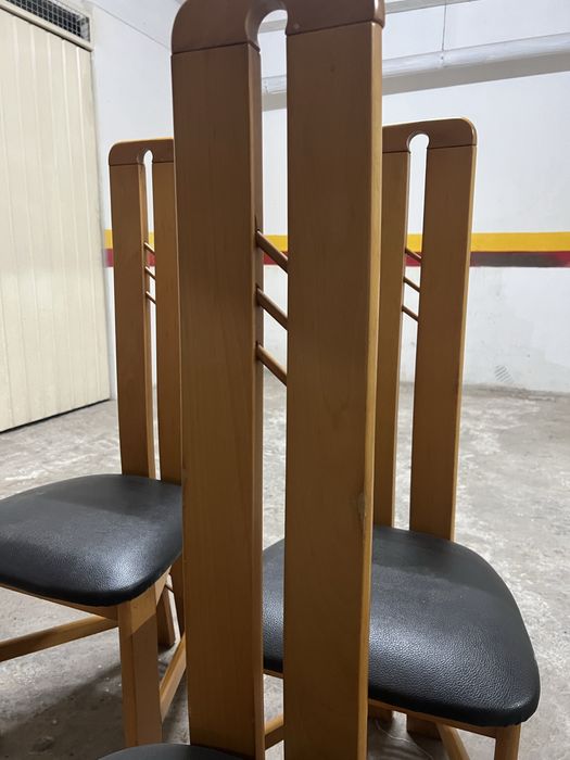 Conjunto de 6 Cadeiras de Sala de Jantar em Madeira e Napa Preta
