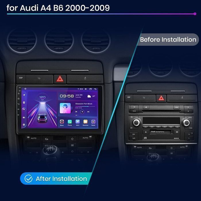 Audi A4 B6 B7 2000–2009 – Radio Android 15 9” CarPlay Android Auto 6GB/128GB GPS Nawigacja Stacja Multimedialna WiFi Bluetooth DSP 4G LTE PL