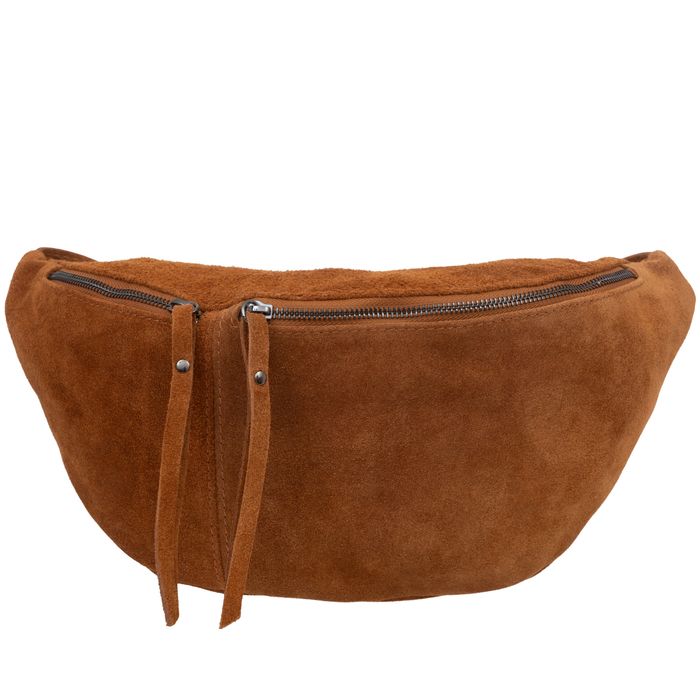 VERA PELLE nerka zamszowa saszetka biodrówka z suwakami V672 camel