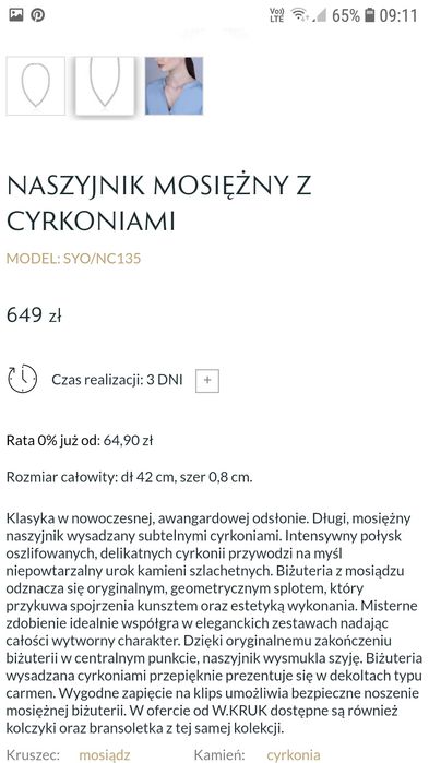 Biżuteria kruk nowy naszyjnik cyrkonie