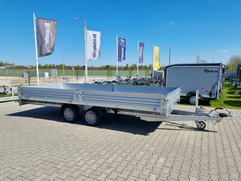 Stema Przyczepa 510x213 cm ALU 3,5T hamowana  Burty platforma, TUV 100 km, DMC 3500 kg