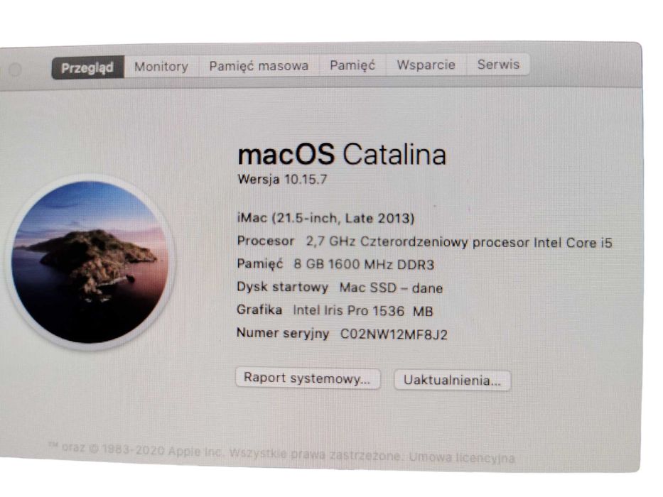 KOMPUTER APPLE iMAC 21,5'' Late 2013 i5 2,7GHz 8GB 256GB SSD FHD Iris