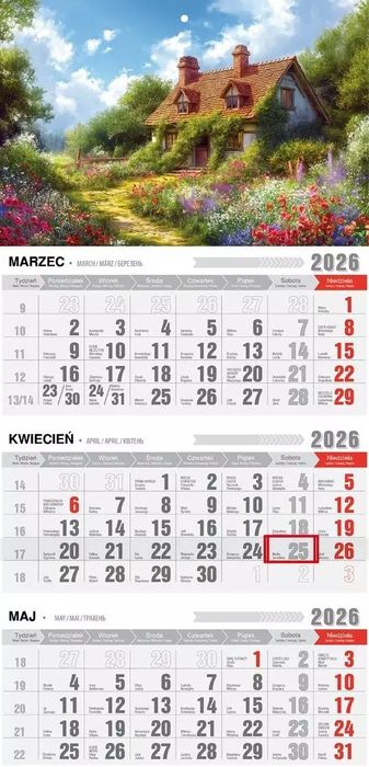 Kalendarz 2026 trójdzielny z magnesem romantico. Pan Kalendarzyk