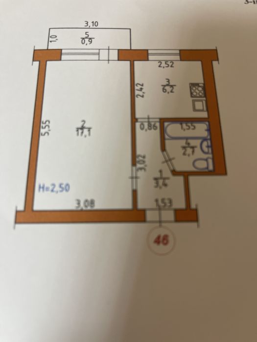 Продам 1 км.квартиру центр,вул.Грушевського 7 ,власник