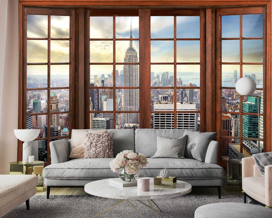 Fototapeta Imitacja Okna Miasto Widok 3D Na Twój Własny Rozmiar + KLEJ