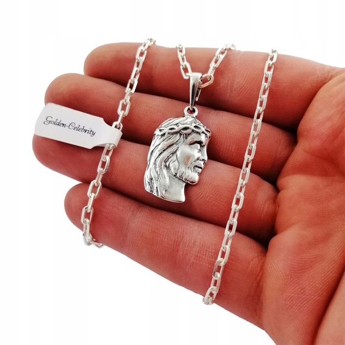 Elegancki Srebrny Męski Łańcuszek + Medalik Jezus Pr. 925 Prezent + Gr