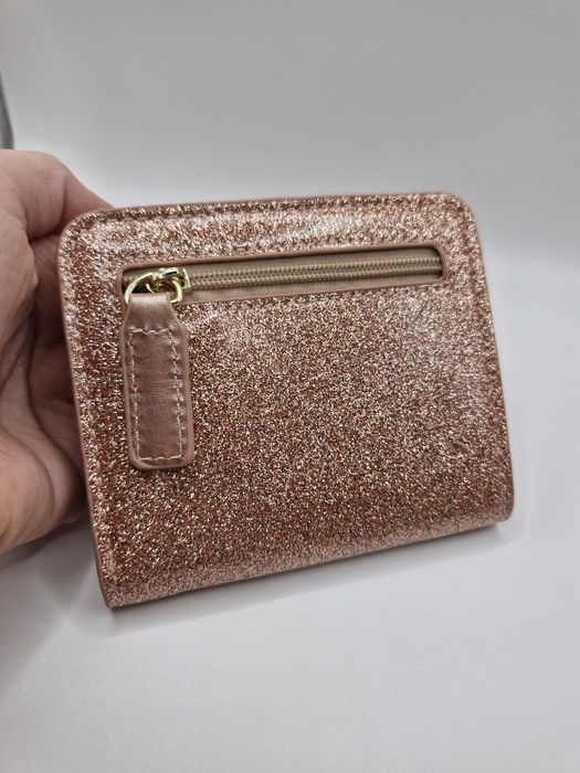 Portfel damski  lakierowany brokatowy rose gold portfelik portmonetka