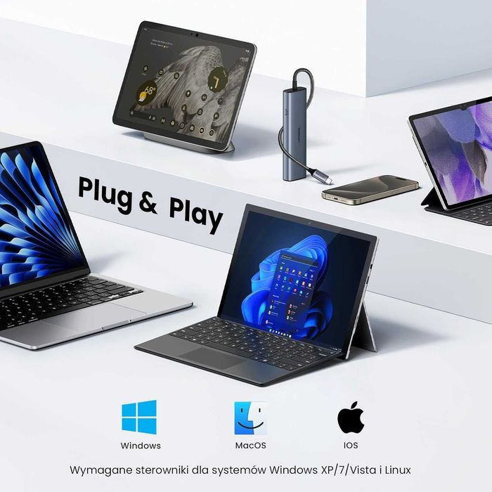 UGREEN Hub Ethernet USB C, adapter Ethernet 10 Gb/s USB 3.2 z 2 portami USB-C, 2 x port USB-A i 1 x adapter sieciowy RJ45