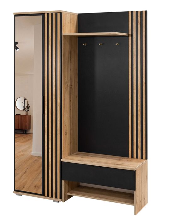 Garderoba MILO 140 z lamelami + lustro przedpokój dąb wotan biała