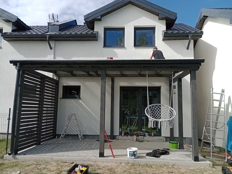 taras, wiata, zadaszenie, domki, garaż drewniany.