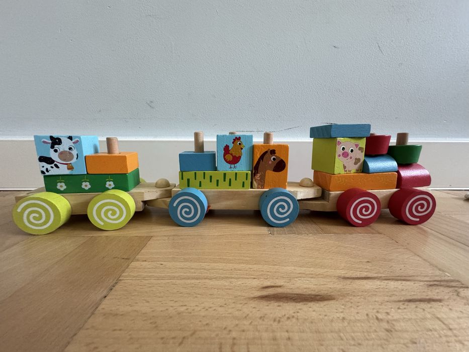 Klocki drewniane pociag zwierzęta