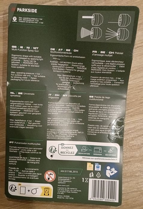 Pistola de rega Parkside Nova a estrear