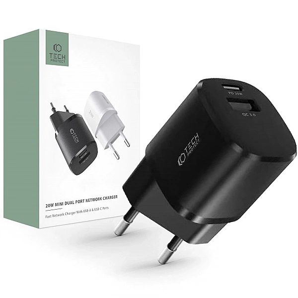 Ładowarka Tech-Protect C20W sieciowa mini USB-C PD 20W / USB-A QC 3.0