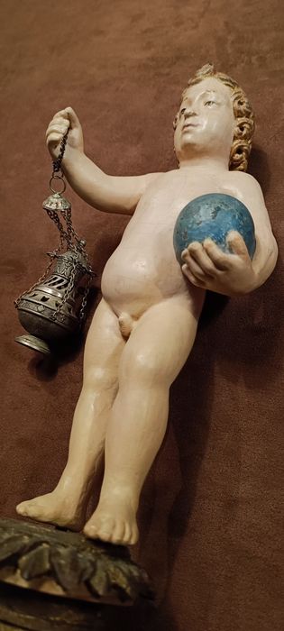 Raro Menino Jesus Salvador do Mundo - Madeira - Séc XIX