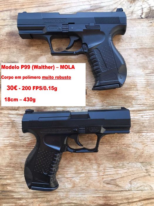 Pistola Airsoft de MOLA - SIG P226 - PPK - COLT 25 - M92 FS - HK VP9 - P99 NOVAS