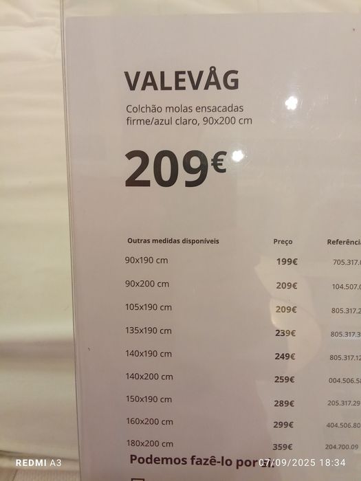 Colchão  90x200, VALEVAG, molas e sacadas, 6 meses de uso