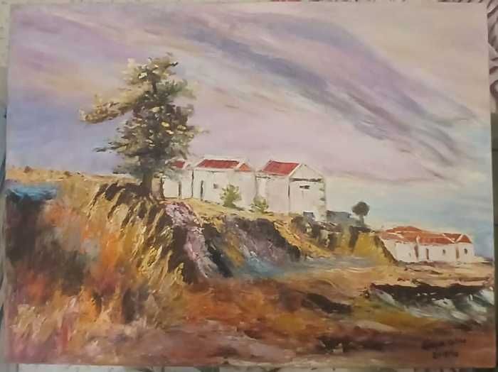 Quadro óleo sobre tela "Paisagem rural"