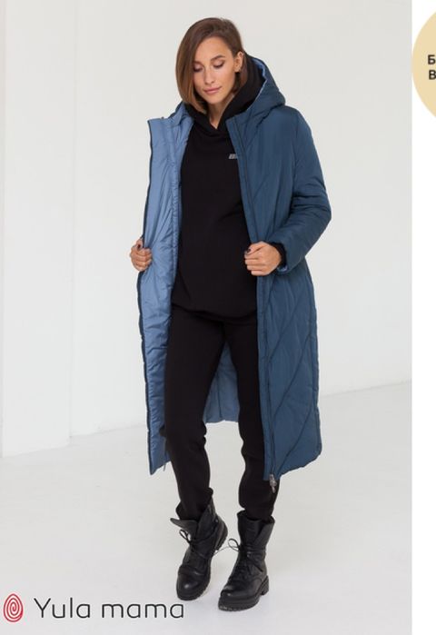 Зимове пальто-пуховик для вагітних сине/блакитне