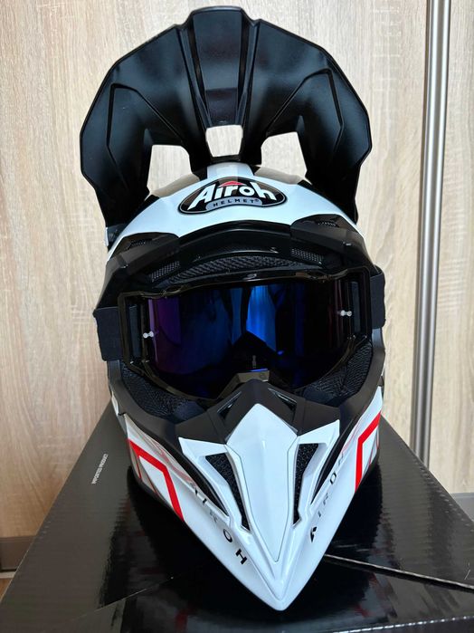 Kask motocyklowy Airoh Wraap Reloaded Red Gloss + gogle Raven Sniper | Stan idealny