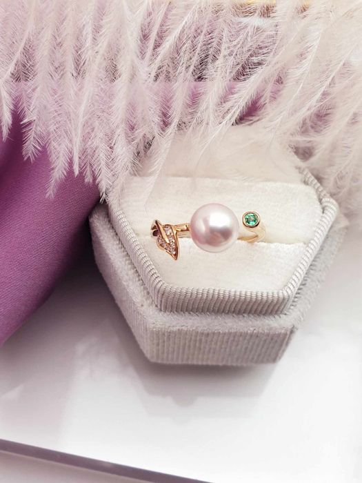 Złoty pierścionek z perłą AKOYA WZÓR RA1-75W-YG14EP-OFLF