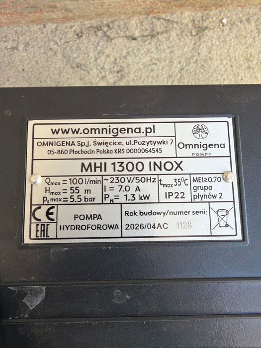 Pompa hydroforowa do wody INOX MHI 1300