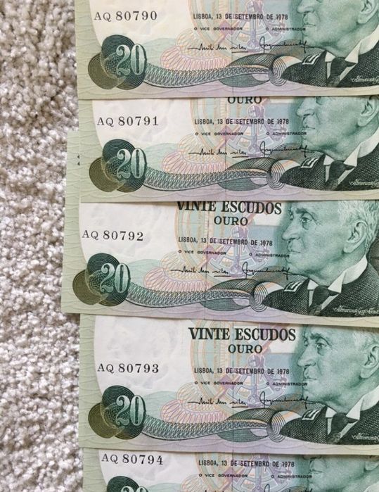 Notas raras antigas numeração seguida (nota vinte escudos 1978)