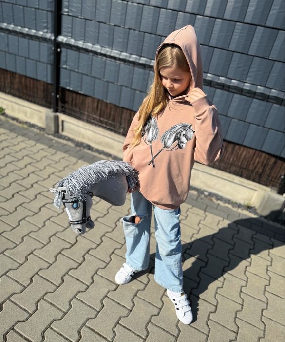 Bluza dziecięca oversize Hobby Horse beżowa z kapturem