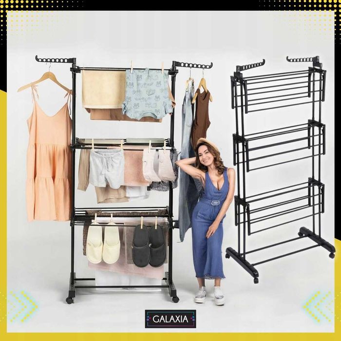 suszarka na pranie stojąca pionowa na ubrania składana czarna xxl fv