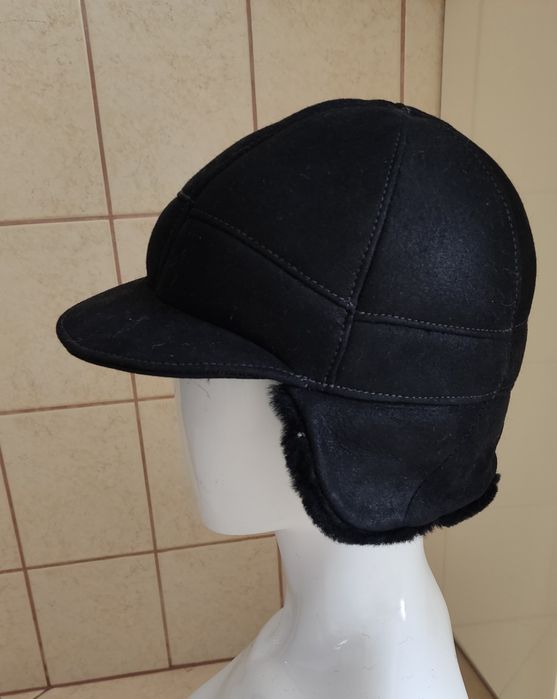Skórzana czapka naturalna skóra owcza