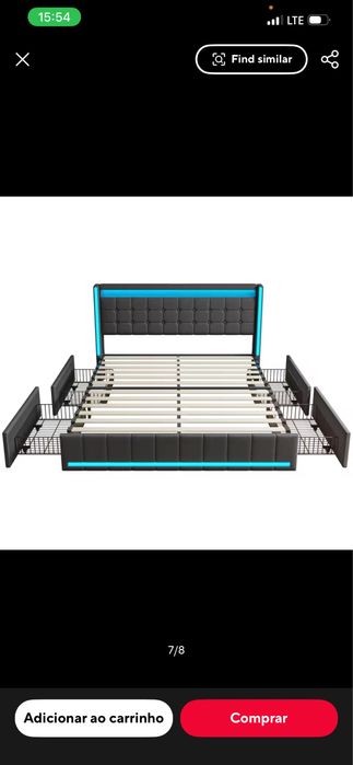 Cama de Casal Estofada com LED + Arrumação