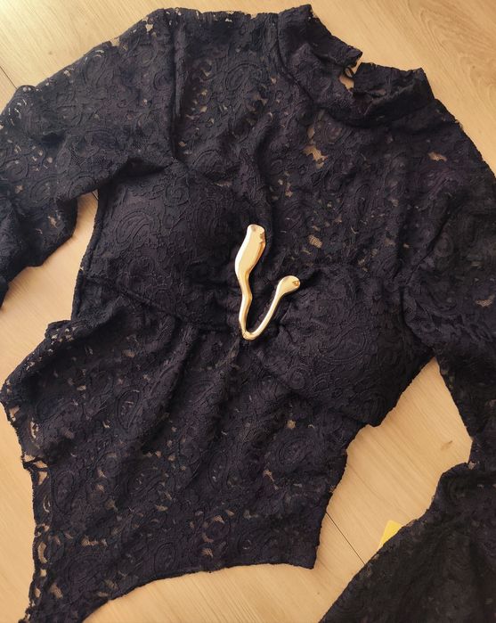 Bluzka body koronkowe siateczka rękaw dzwonek