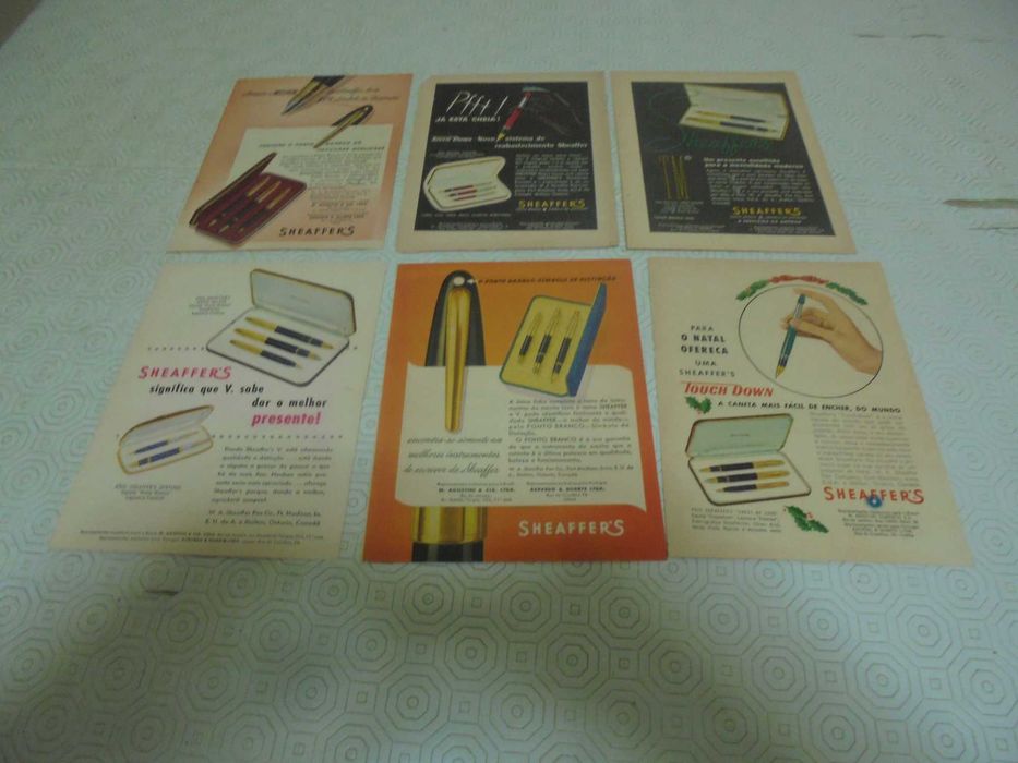 Publicidades de Canetas Sheaffer's dos anos 40 até 60 todas diferentes
